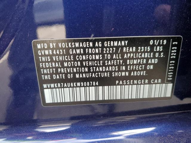 Photo 11 VIN: WVWKR7AU6KW908784 - VOLKSWAGEN E-GOLF 