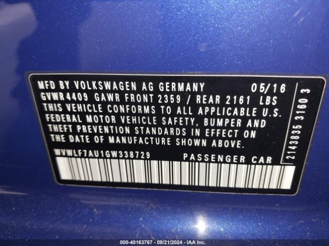 Photo 8 VIN: WVWLF7AU1GW338729 - VOLKSWAGEN GOLF 