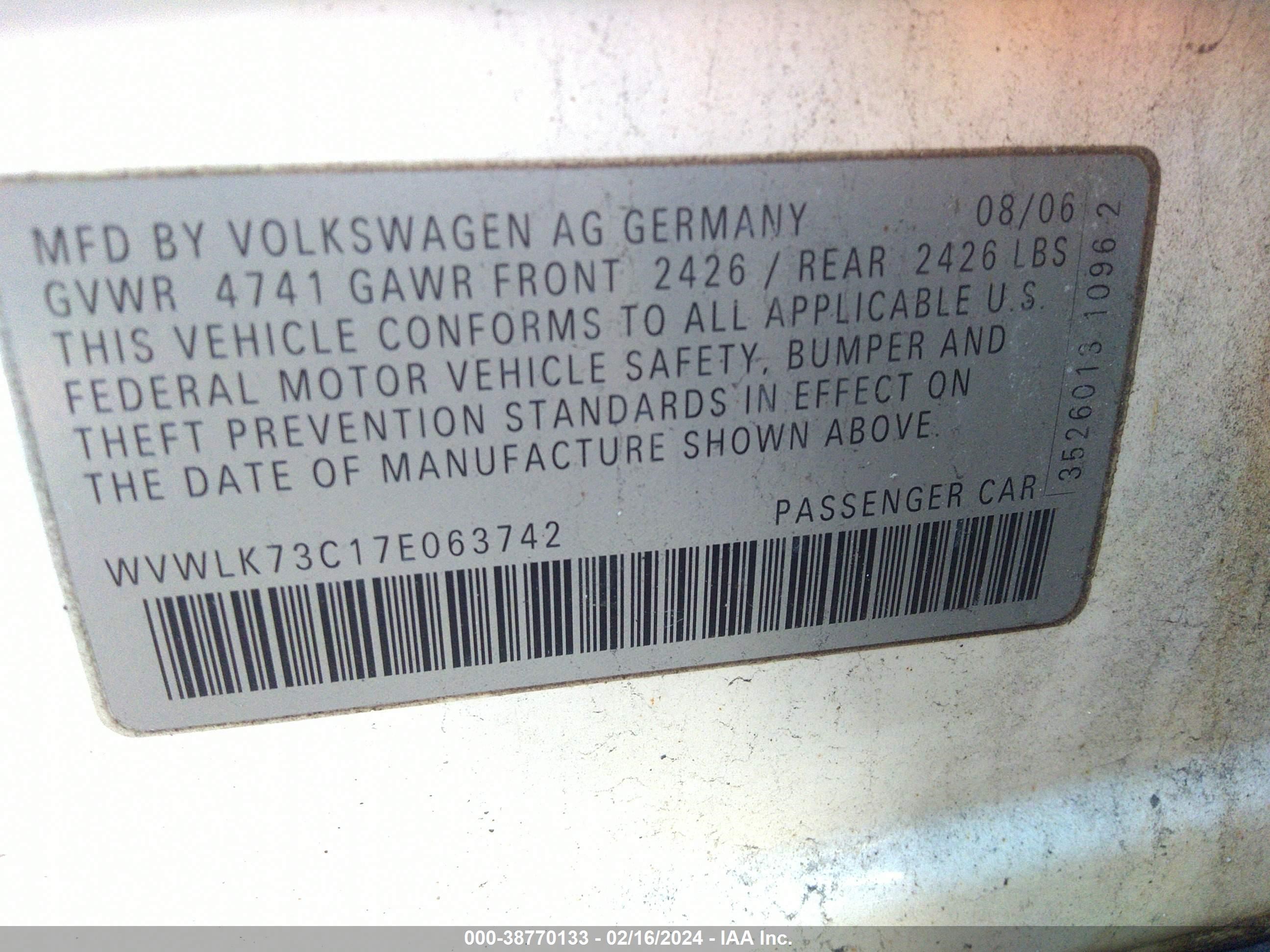 Photo 8 VIN: WVWLK73C17E063742 - VOLKSWAGEN PASSAT 