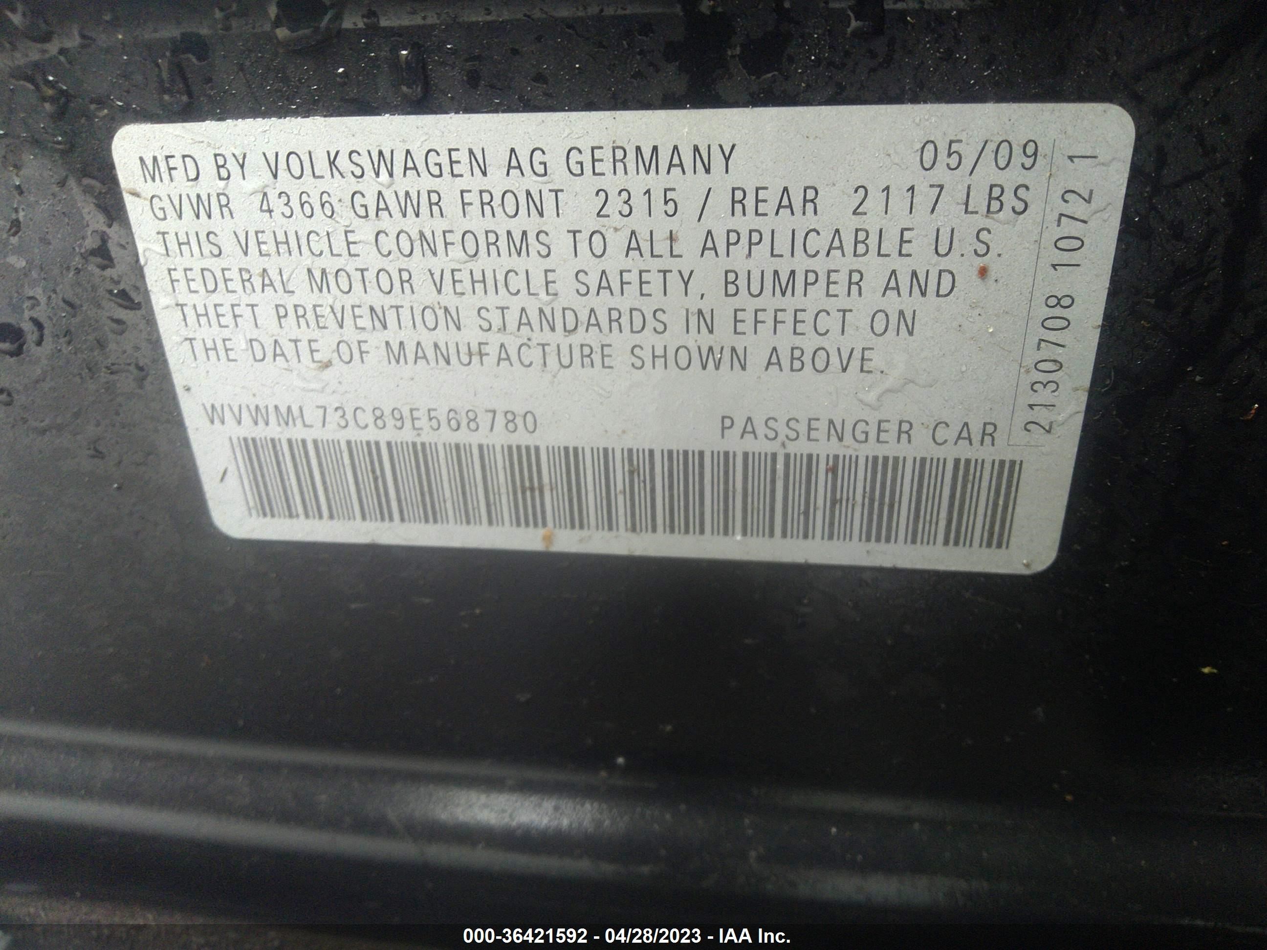 Photo 8 VIN: WVWML73C89E568780 - VOLKSWAGEN PASSAT 