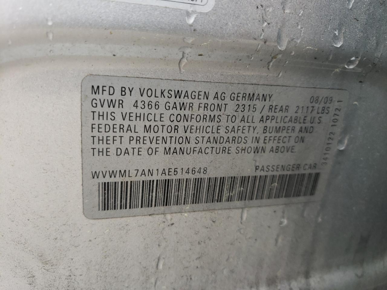 Photo 12 VIN: WVWML7AN1AE514648 - VOLKSWAGEN PASSAT 