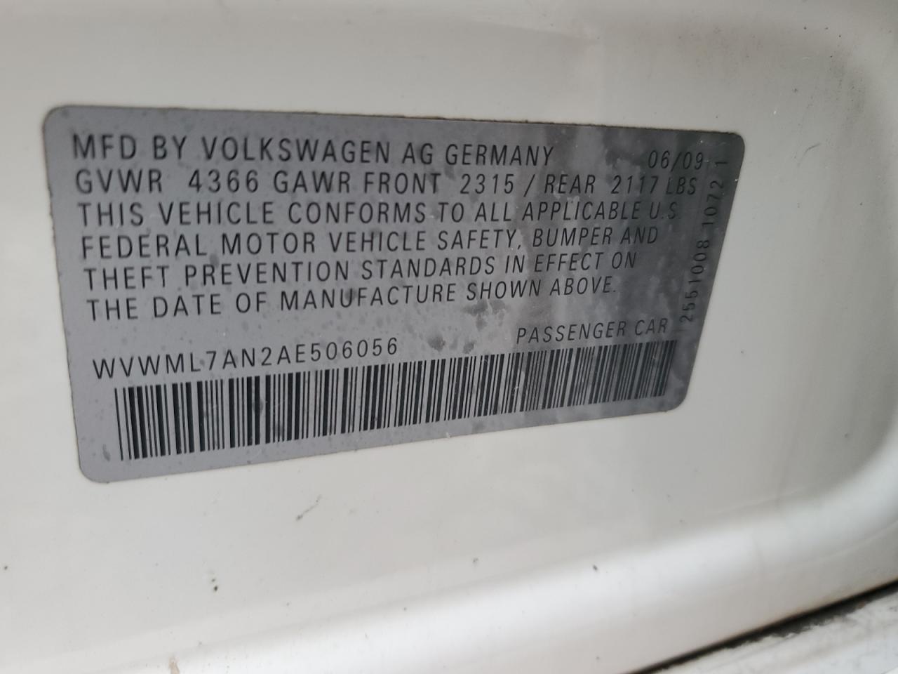 Photo 11 VIN: WVWML7AN2AE506056 - VOLKSWAGEN PASSAT 