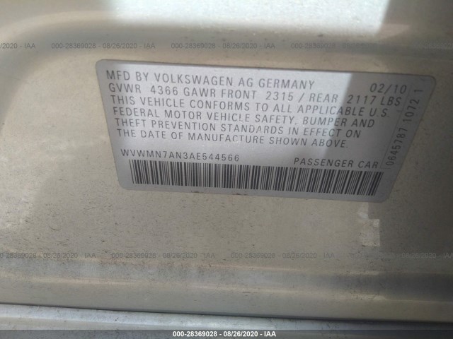 Photo 8 VIN: WVWMN7AN3AE544566 - VOLKSWAGEN PASSAT 