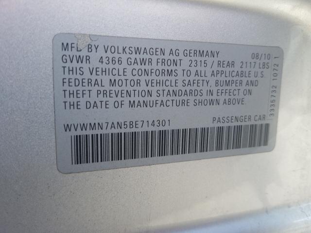 Photo 9 VIN: WVWMN7AN5BE714301 - VOLKSWAGEN PASSAT 