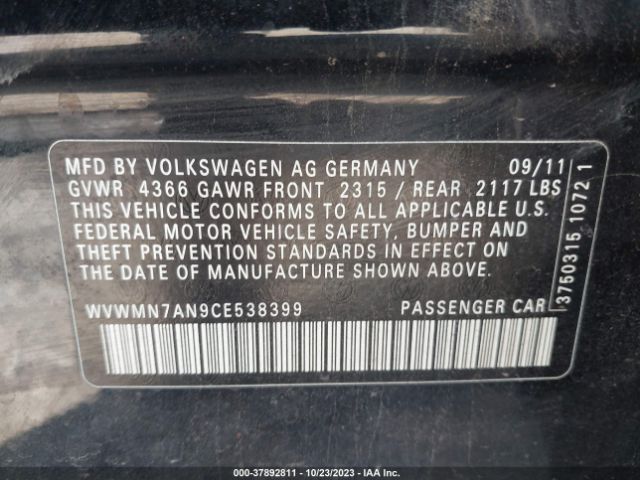 Photo 8 VIN: WVWMN7AN9CE538399 - VOLKSWAGEN CC 