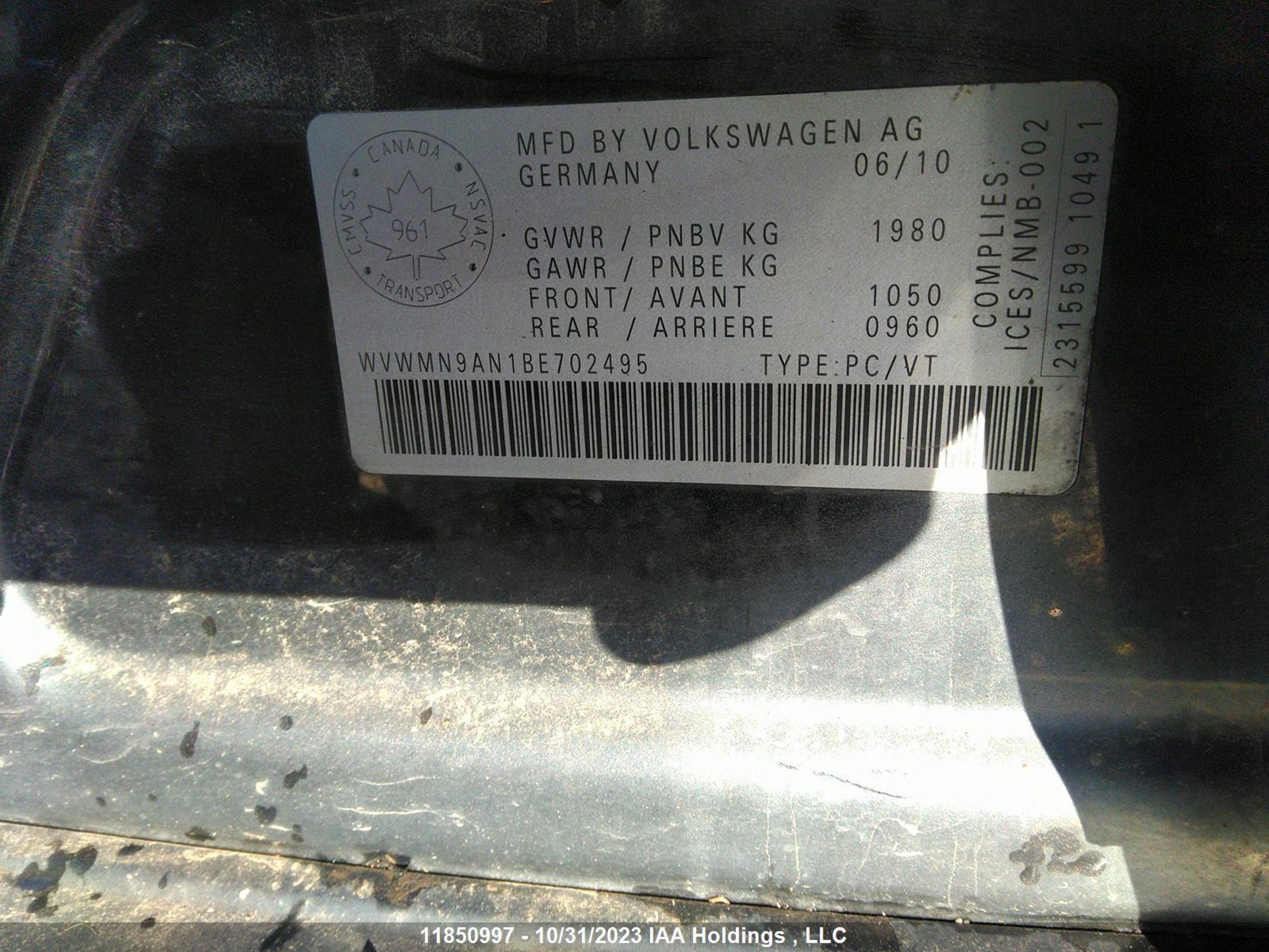 Photo 8 VIN: WVWMN9AN1BE702495 - VOLKSWAGEN PASSAT 