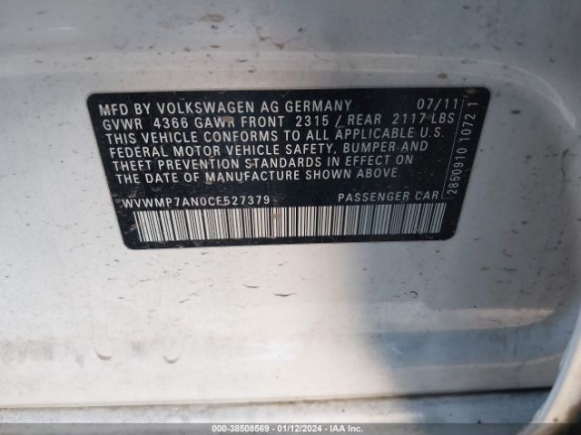 Photo 8 VIN: WVWMP7AN0CE527379 - VOLKSWAGEN CC 