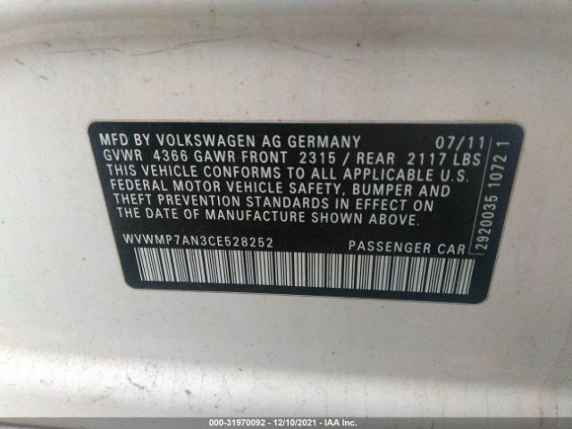 Photo 8 VIN: WVWMP7AN3CE528252 - VOLKSWAGEN CC 