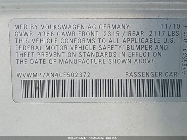 Photo 8 VIN: WVWMP7AN4CE502372 - VOLKSWAGEN PASSAT 