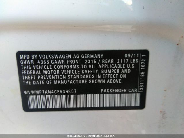 Photo 8 VIN: WVWMP7AN4CE539857 - VOLKSWAGEN CC 