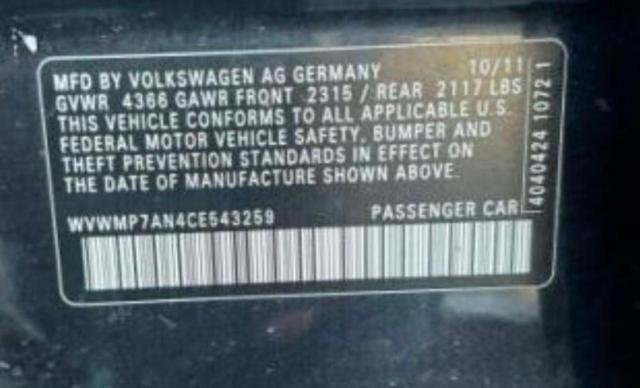 Photo 9 VIN: WVWMP7AN4CE543259 - VOLKSWAGEN CC SPORT 