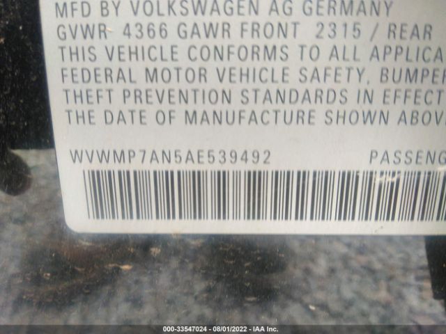 Photo 8 VIN: WVWMP7AN5AE539492 - VOLKSWAGEN CC 