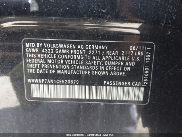 Photo 8 VIN: WVWNP7AN1CE520879 - VOLKSWAGEN CC 