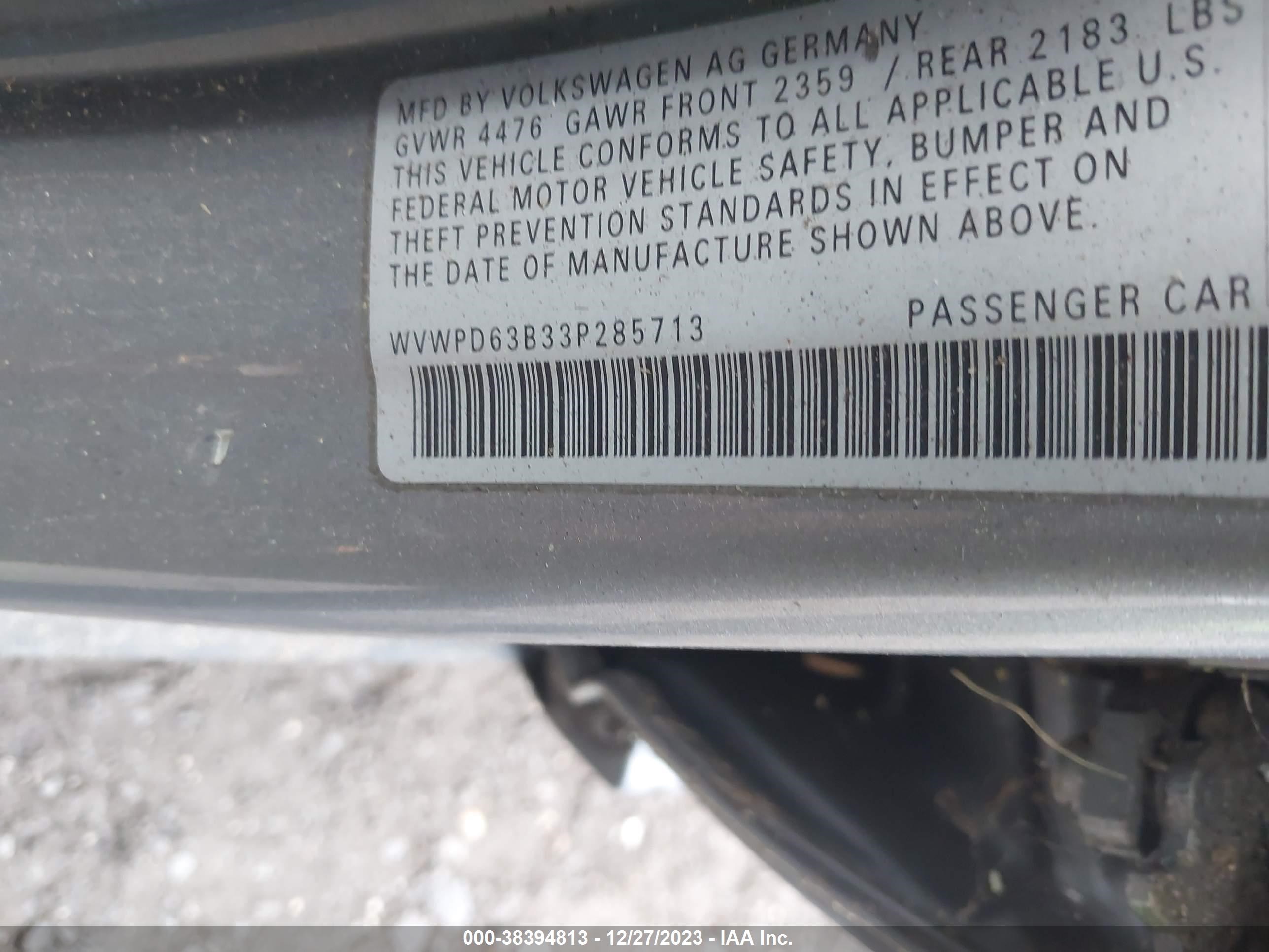 Photo 8 VIN: WVWPD63B33P285713 - VOLKSWAGEN PASSAT 