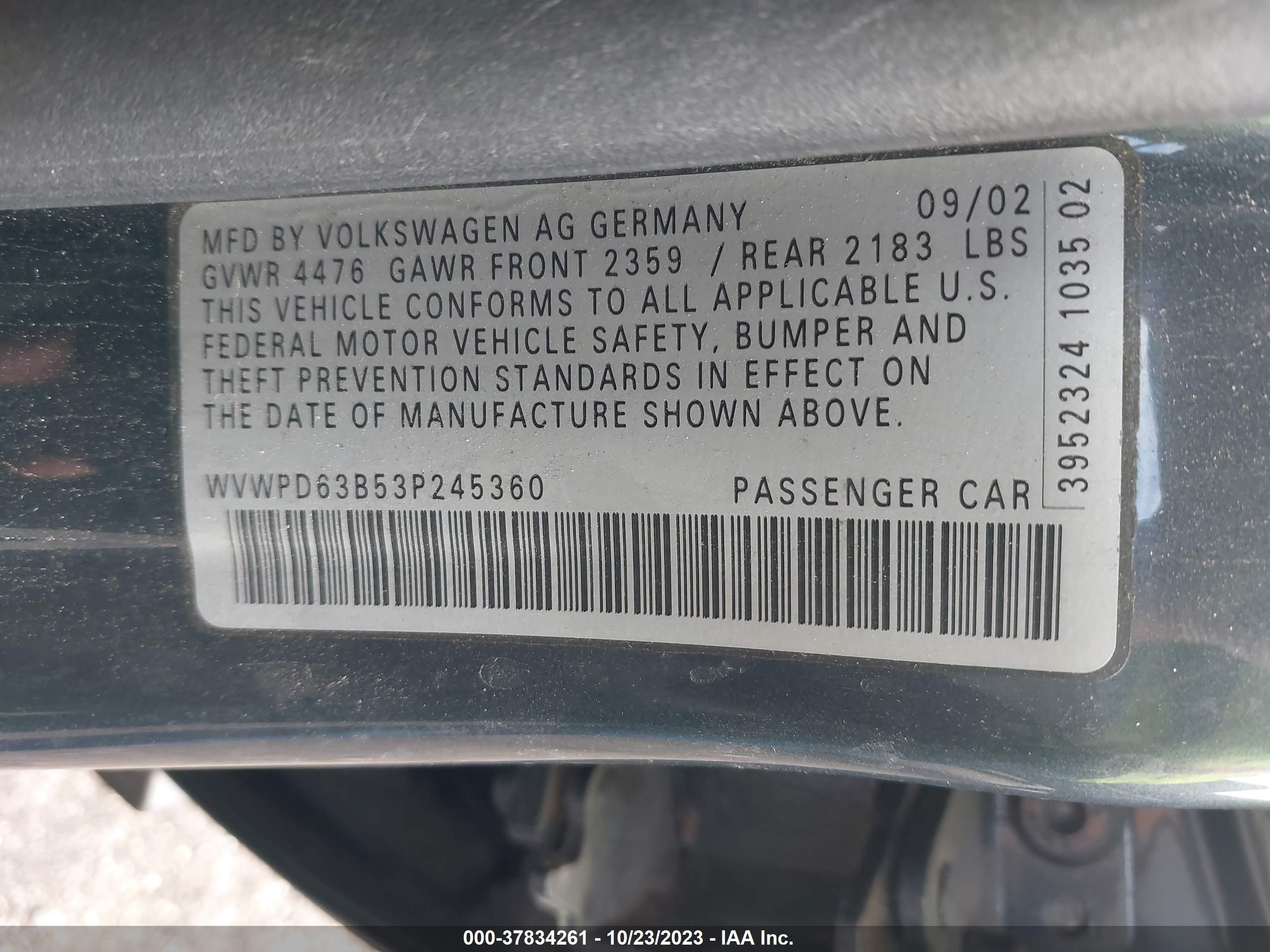 Photo 8 VIN: WVWPD63B53P245360 - VOLKSWAGEN PASSAT 