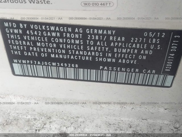 Photo 8 VIN: WVWPF7AJ0CW349268 - VOLKSWAGEN GOLF 