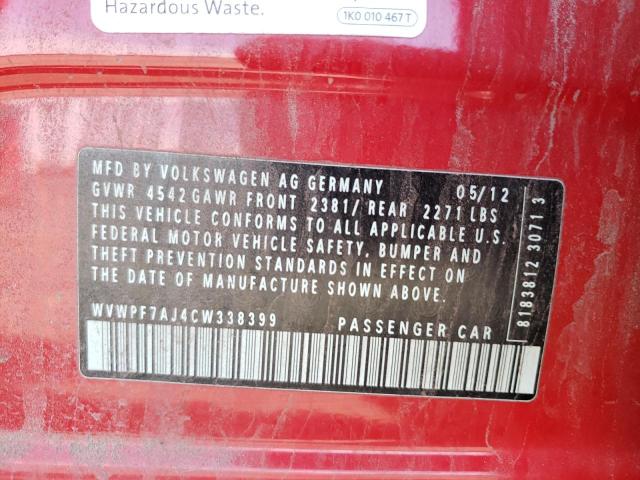 Photo 11 VIN: WVWPF7AJ4CW338399 - VOLKSWAGEN GOLF 