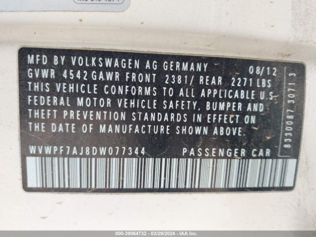 Photo 8 VIN: WVWPF7AJ8DW077344 - VOLKSWAGEN GOLF 