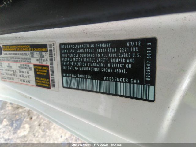 Photo 8 VIN: WVWRF7AJ1DW072687 - VOLKSWAGEN GOLF 