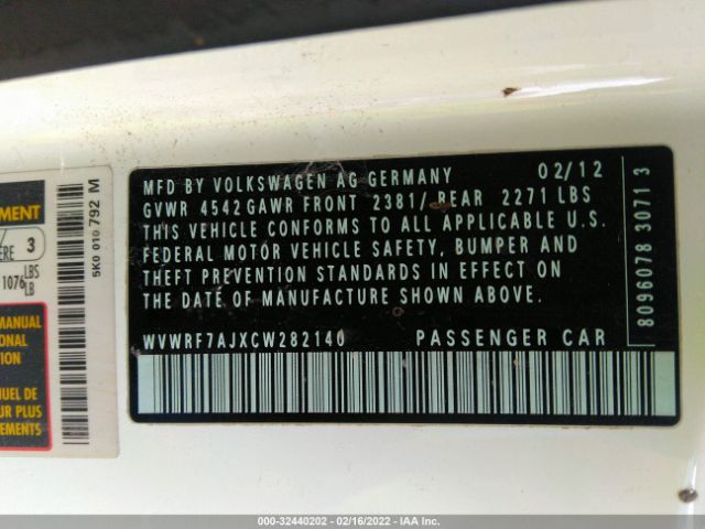 Photo 8 VIN: WVWRF7AJXCW282140 - VOLKSWAGEN GOLF 