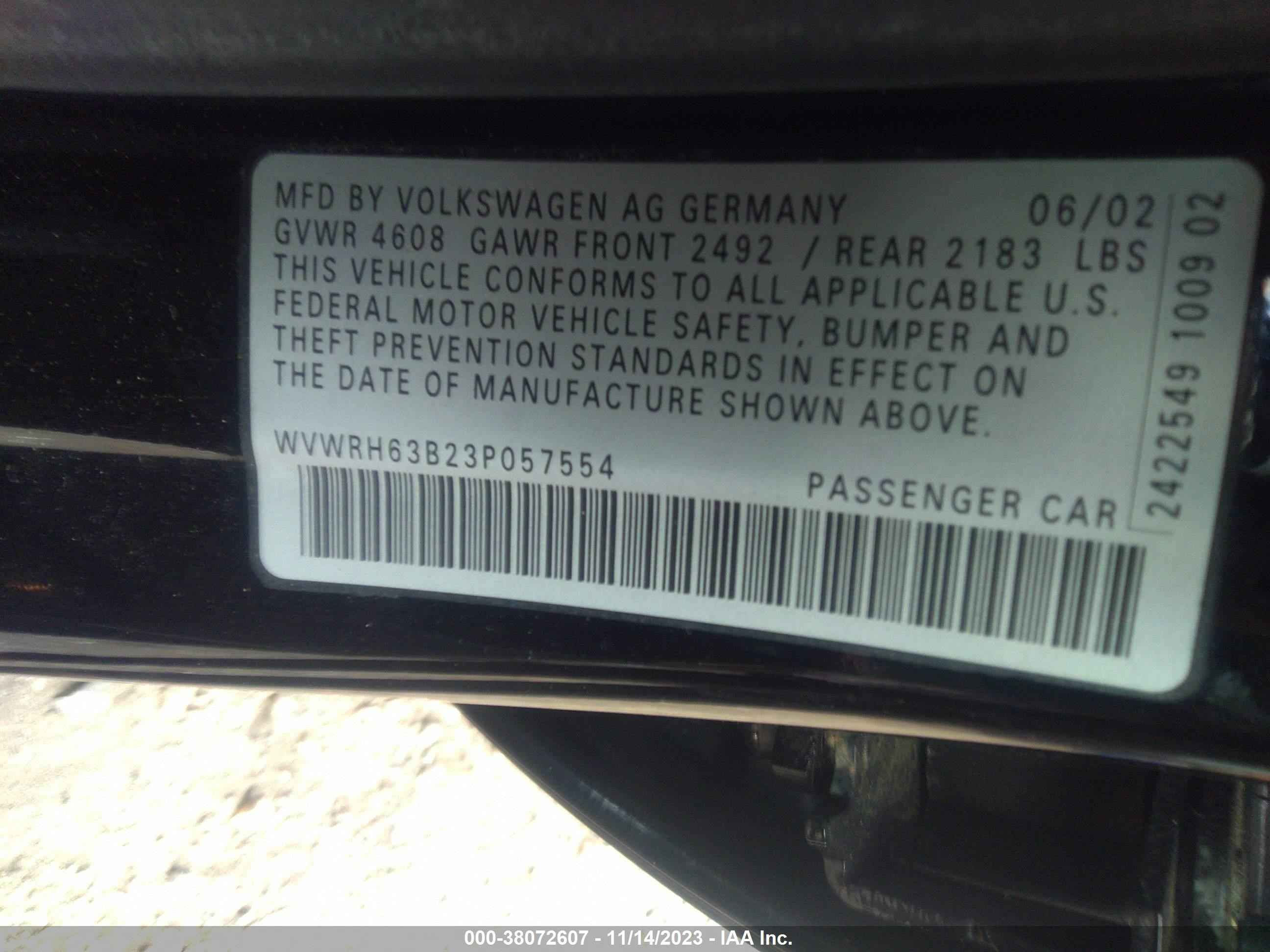 Photo 8 VIN: WVWRH63B23P057554 - VOLKSWAGEN PASSAT 