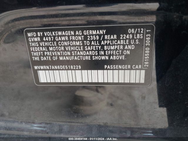 Photo 8 VIN: WVWRN7AN6DE518229 - VOLKSWAGEN CC 