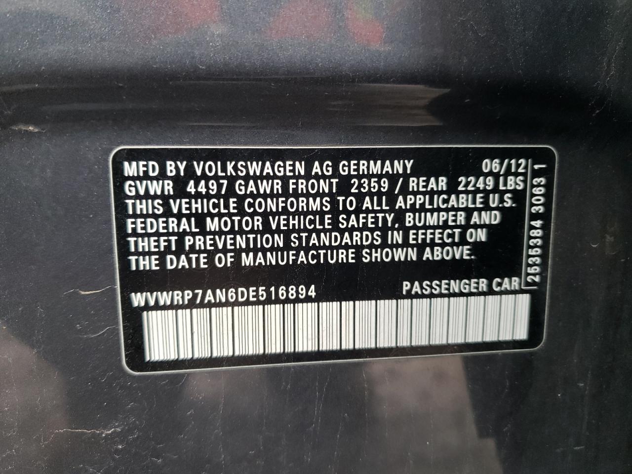 Photo 11 VIN: WVWRP7AN6DE516894 - VOLKSWAGEN PASSAT 