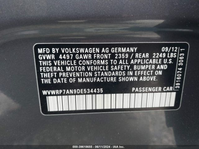 Photo 8 VIN: WVWRP7AN9DE534435 - VOLKSWAGEN PASSAT 