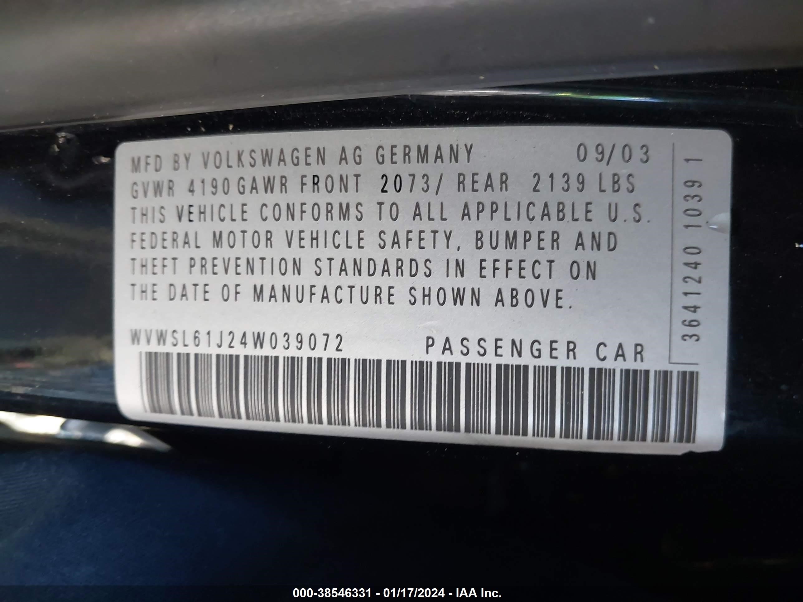 Photo 8 VIN: WVWSL61J24W039072 - VOLKSWAGEN JETTA 