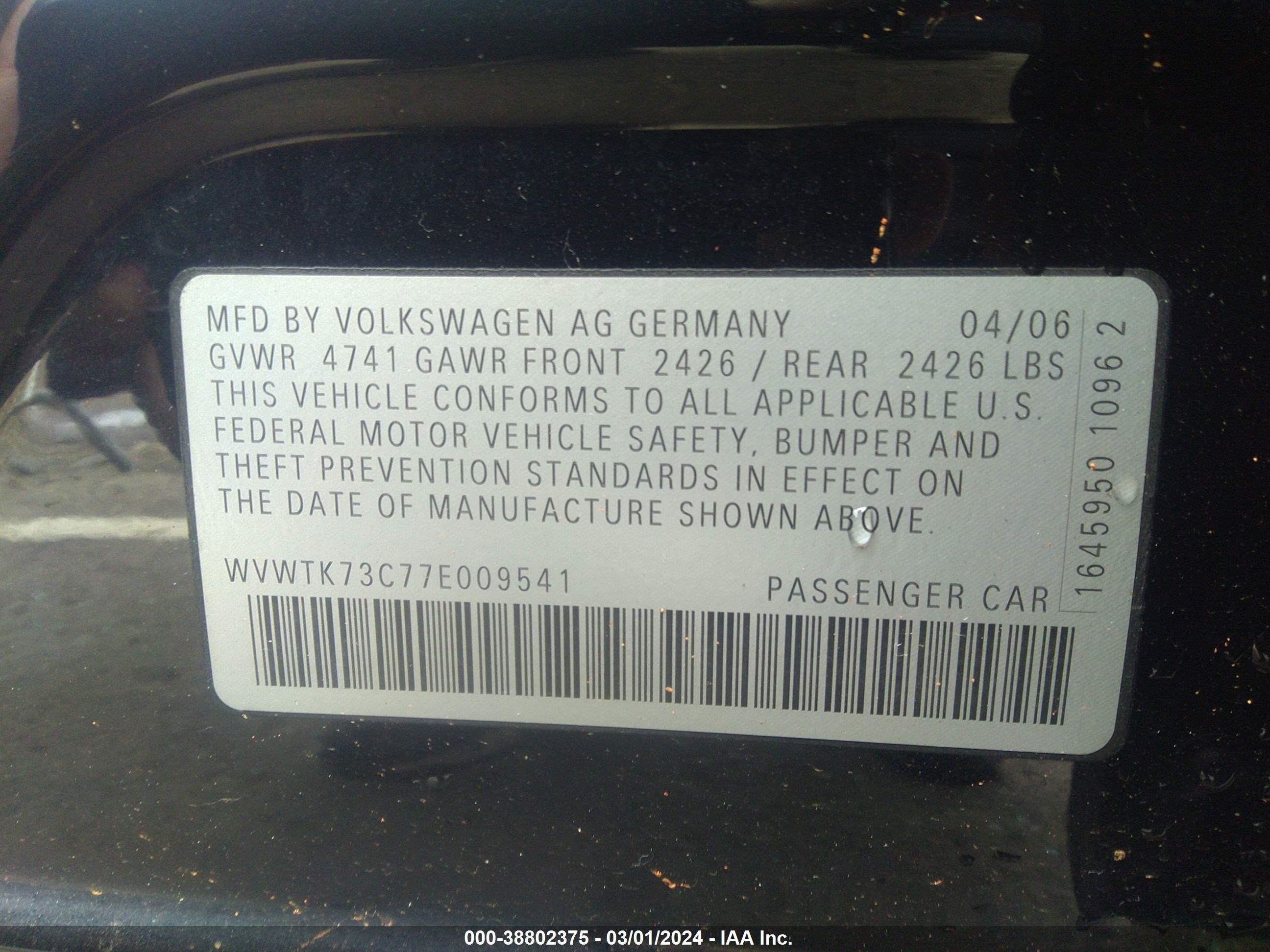 Photo 8 VIN: WVWTK73C77E009541 - VOLKSWAGEN PASSAT 