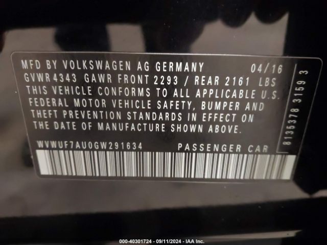 Photo 8 VIN: WVWUF7AU0GW291634 - VOLKSWAGEN GOLF 