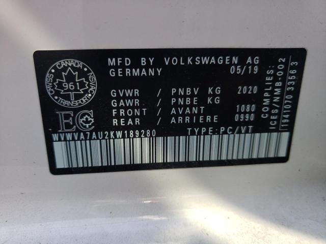 Photo 9 VIN: WVWVA7AU2KW189280 - VOLKSWAGEN GOLF 