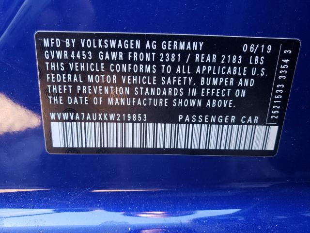 Photo 9 VIN: WVWVA7AUXKW219853 - VOLKSWAGEN GOLF 