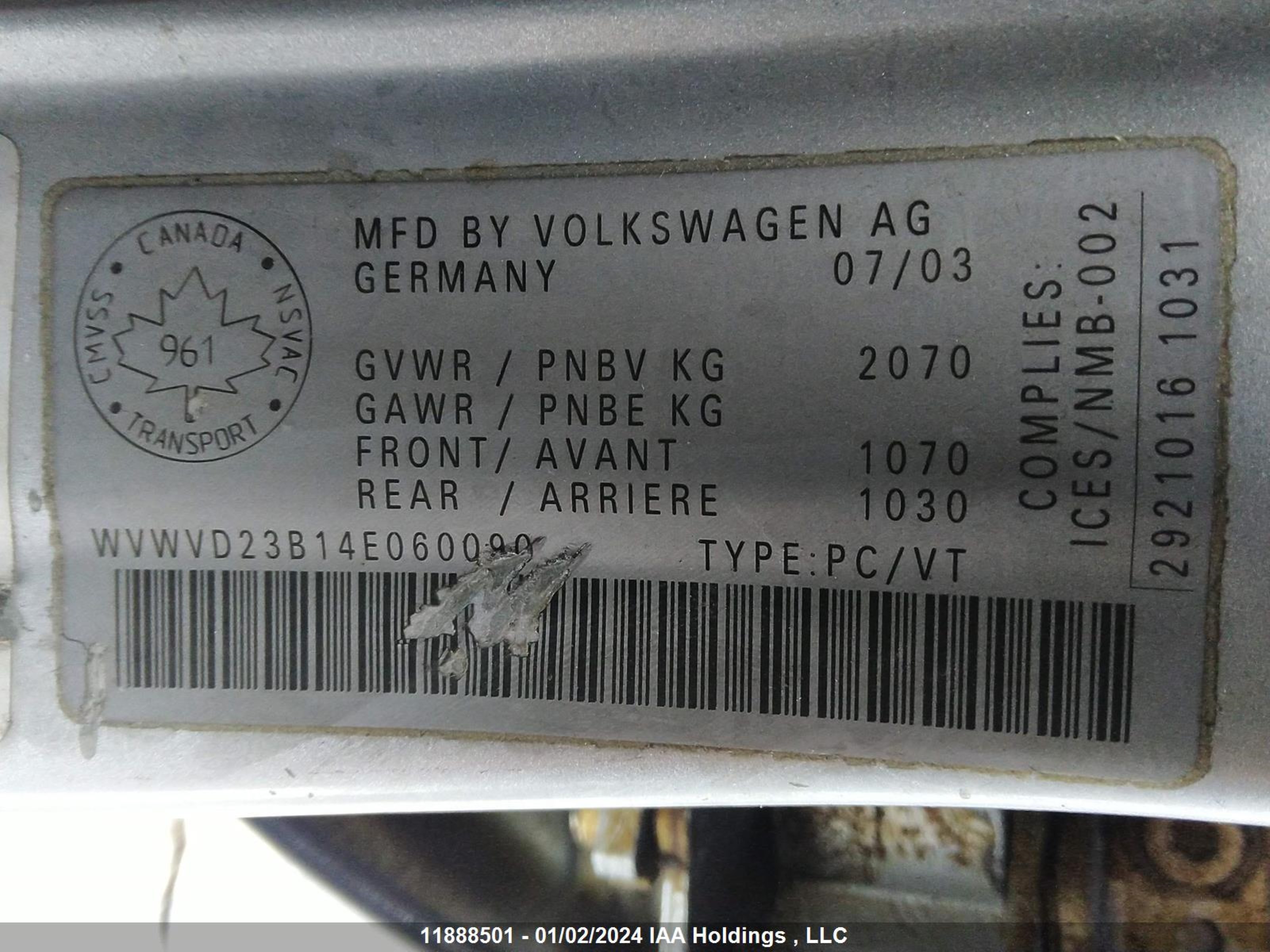 Photo 8 VIN: WVWVD23B14E060090 - VOLKSWAGEN PASSAT 