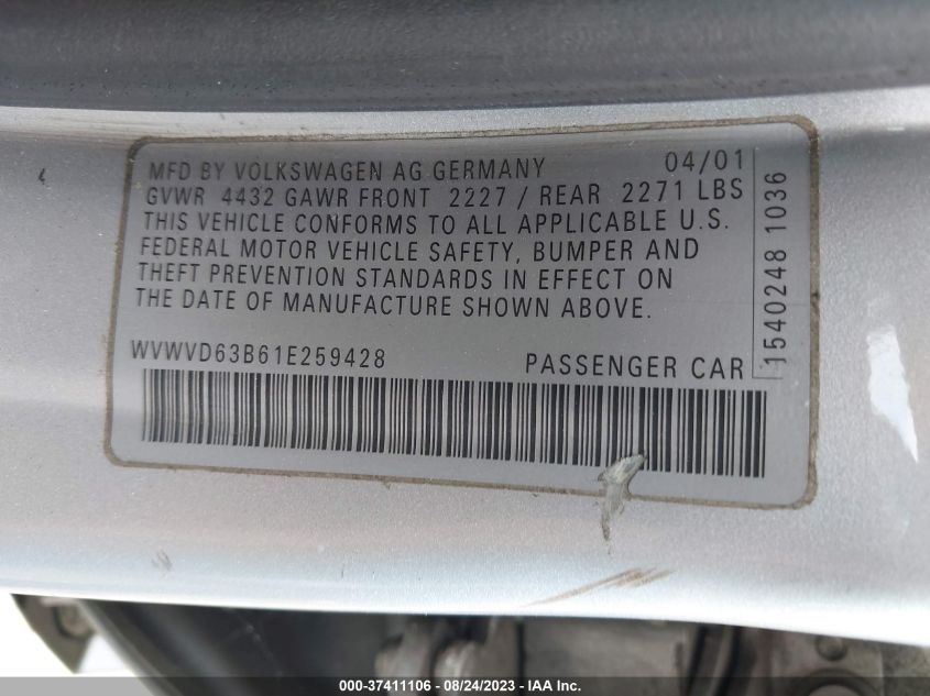 Photo 8 VIN: WVWVD63B61E259428 - VOLKSWAGEN PASSAT 