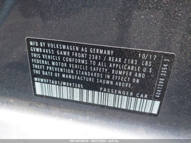 Photo 8 VIN: WVWVF7AU1JW097285 - VOLKSWAGEN GOLF 