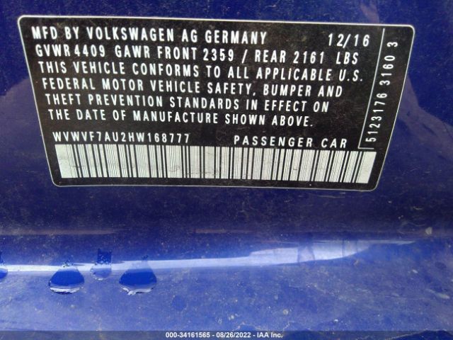 Photo 8 VIN: WVWVF7AU2HW168777 - VOLKSWAGEN GOLF 