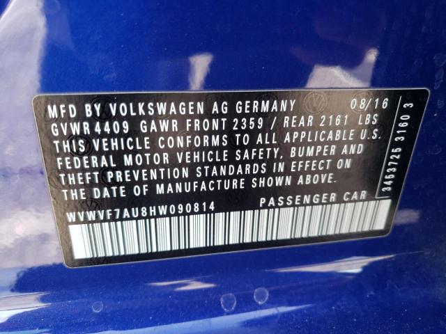 Photo 11 VIN: WVWVF7AU8HW090814 - VOLKSWAGEN GOLF R 