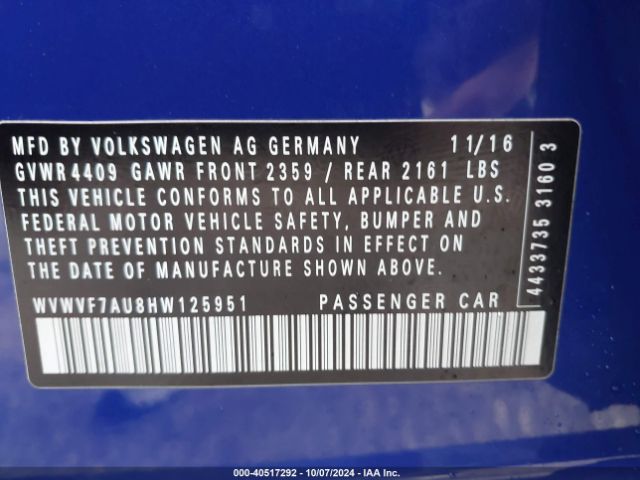 Photo 8 VIN: WVWVF7AU8HW125951 - VOLKSWAGEN GOLF R 