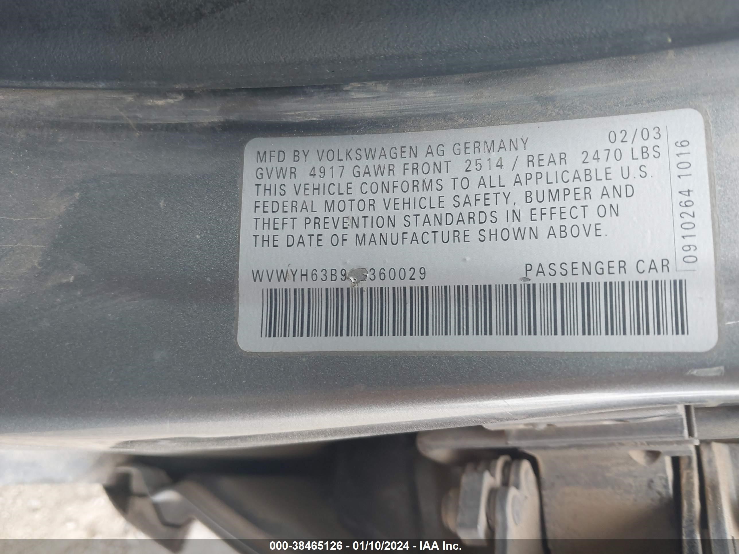 Photo 8 VIN: WVWYH63B93E360029 - VOLKSWAGEN PASSAT 