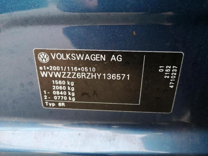 Photo 10 VIN: WVWZZZ6RZHY136571 - VOLKSWAGEN POLO 