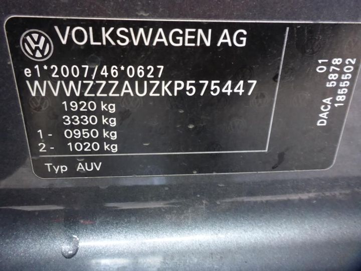 Photo 12 VIN: WVWZZZAUZKP575447 - VOLKSWAGEN GOLF 