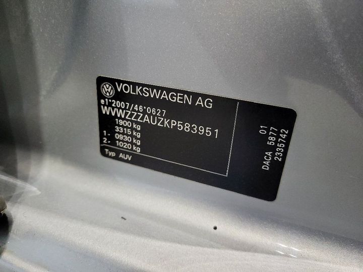 Photo 9 VIN: WVWZZZAUZKP583951 - VOLKSWAGEN GOLF 