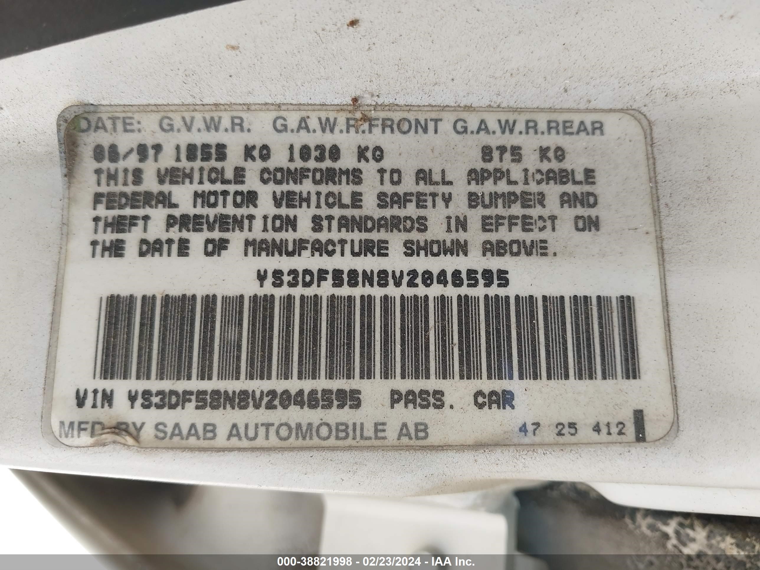 Photo 8 VIN: YS3DF58N8V2046595 - SAAB 900 