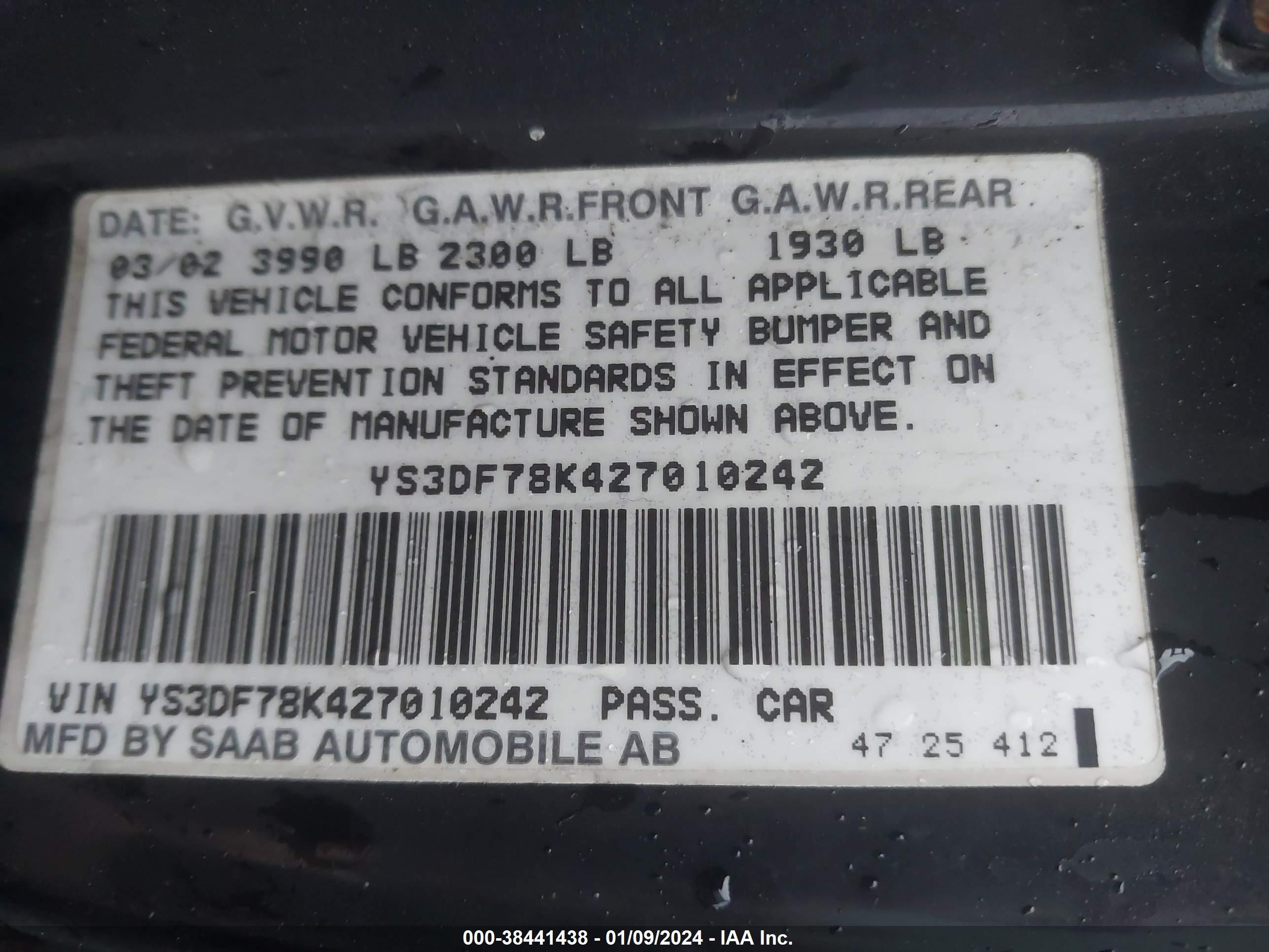 Photo 8 VIN: YS3DF78K427010242 - SAAB 9-3 