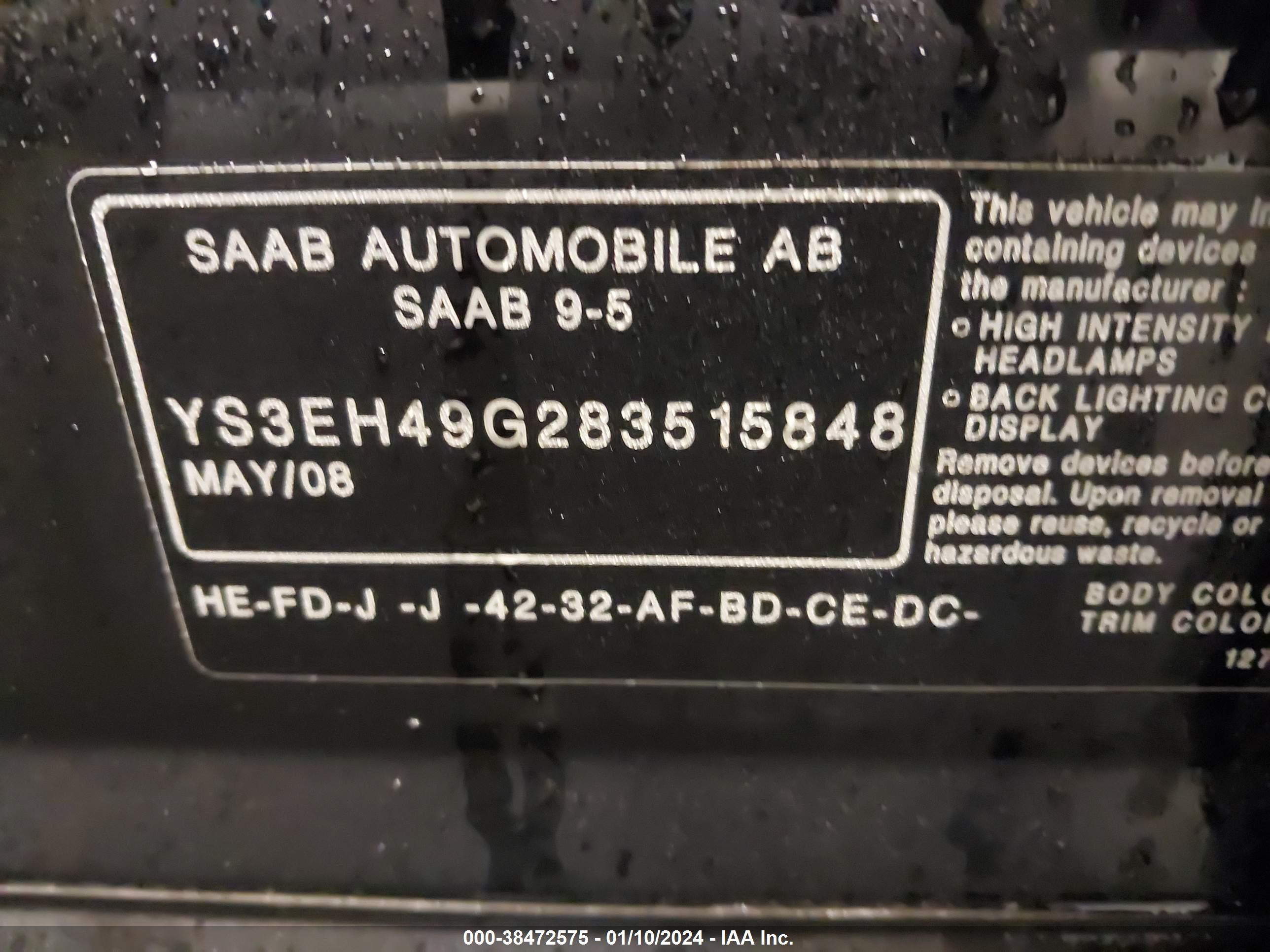 Photo 8 VIN: YS3EH49G283515848 - SAAB 9-5 