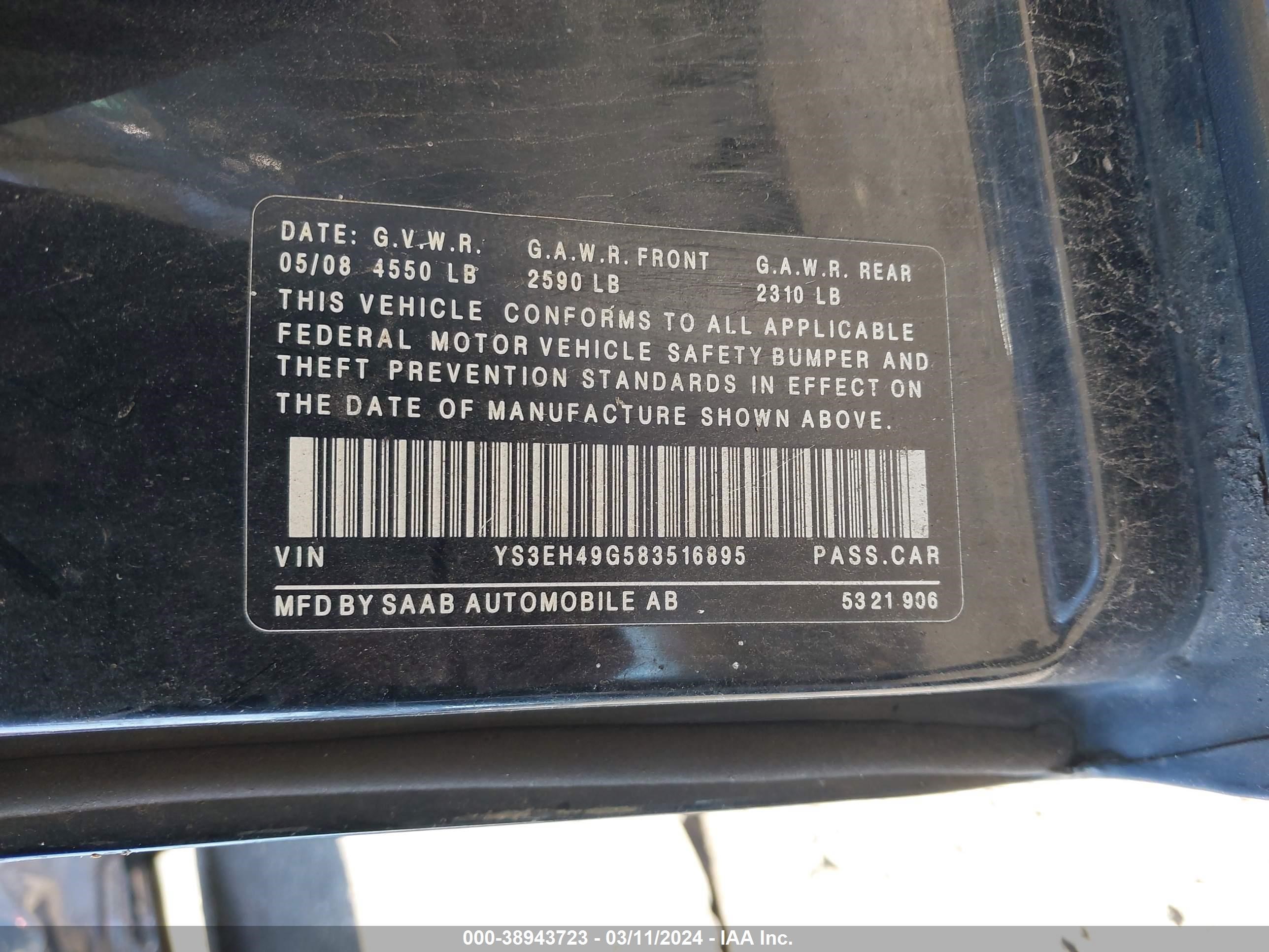 Photo 8 VIN: YS3EH49G583516895 - SAAB 9-5 