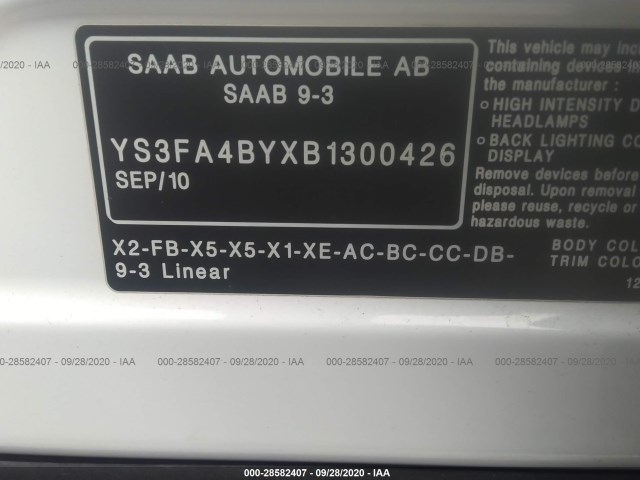 Photo 8 VIN: YS3FA4BYXB1300426 - SAAB 9-3 