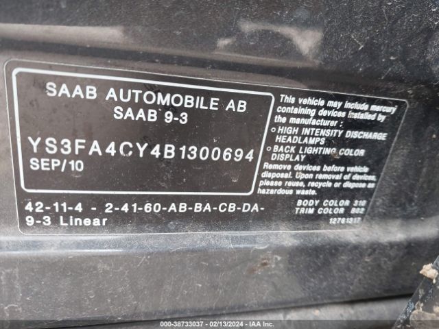 Photo 8 VIN: YS3FA4CY4B1300694 - SAAB 9-3 