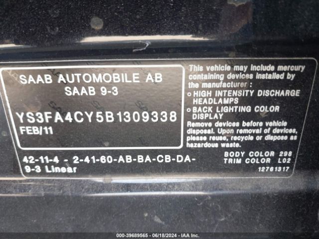 Photo 8 VIN: YS3FA4CY5B1309338 - SAAB 9-3 